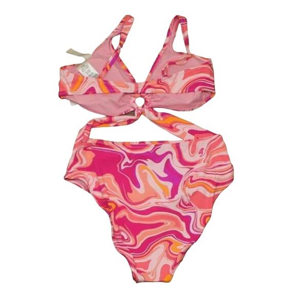 Jessica Simpson Pink One Piece O-Ring Peek-a-Boo Cutout High Leg 70's Small NWT - Picture 4 of 5